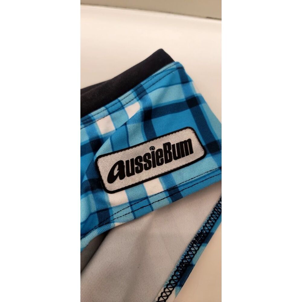 AussieBum Swim Brief Men's XS Blue Plaid Pool Party Gay Low Rise Contour Pouch - Picture 3 of 8